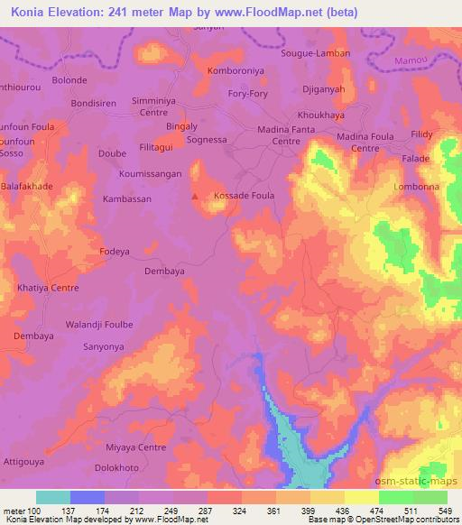 Konia,Guinea Elevation Map