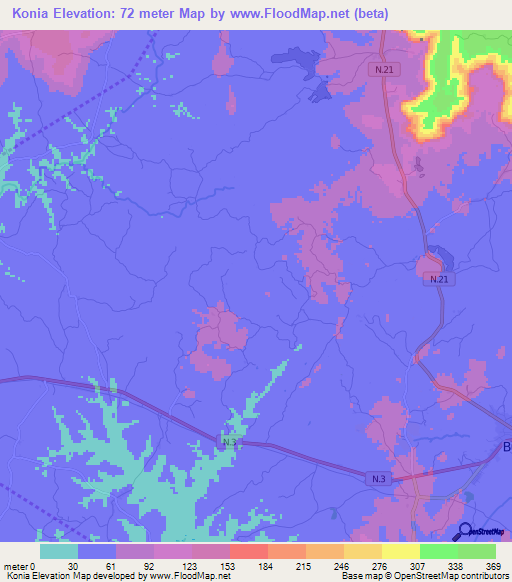 Konia,Guinea Elevation Map