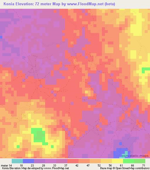 Konia,Guinea Elevation Map