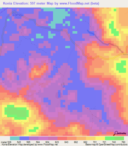 Konia,Guinea Elevation Map