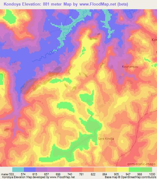 Kondoya,Guinea Elevation Map