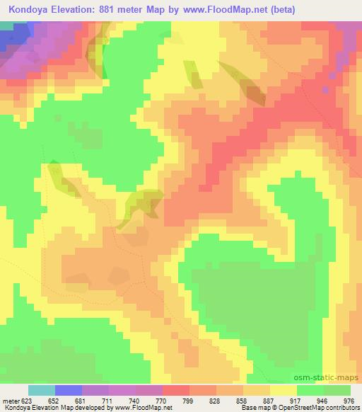 Kondoya,Guinea Elevation Map