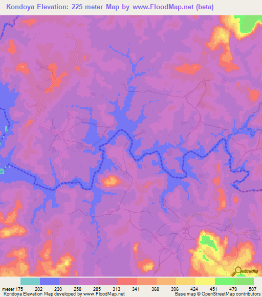 Kondoya,Guinea Elevation Map