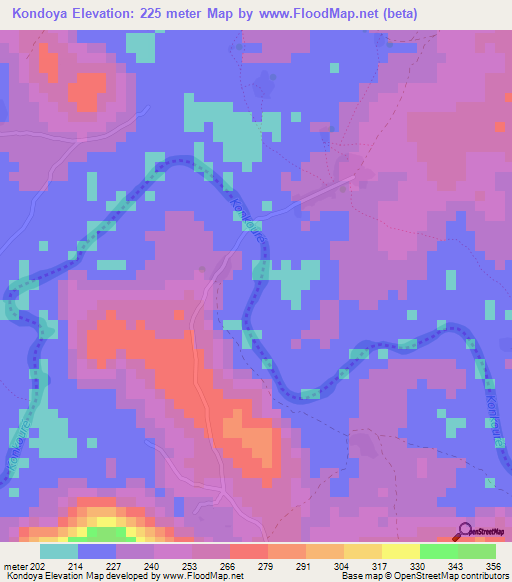 Kondoya,Guinea Elevation Map