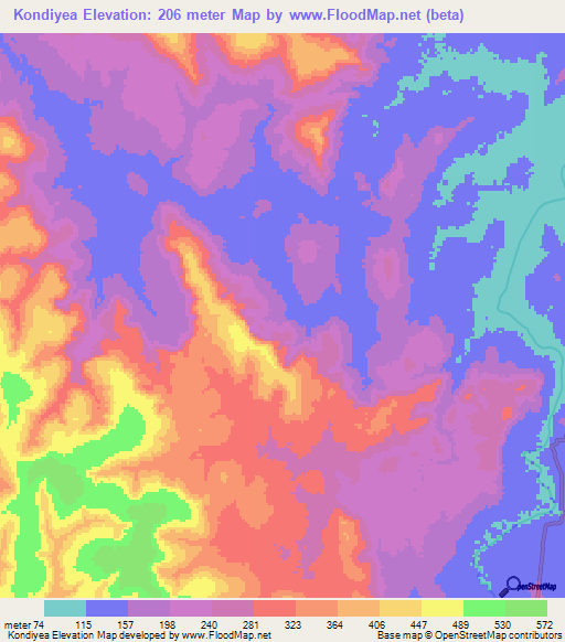 Kondiyea,Guinea Elevation Map