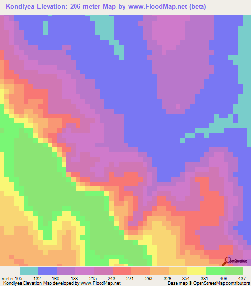 Kondiyea,Guinea Elevation Map