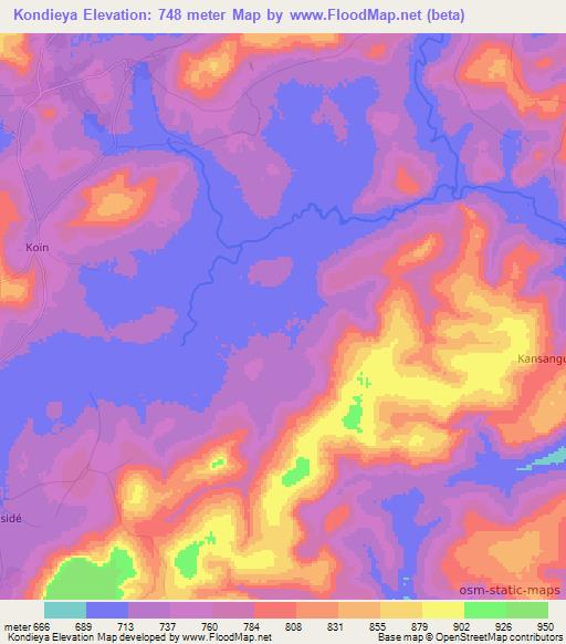 Kondieya,Guinea Elevation Map