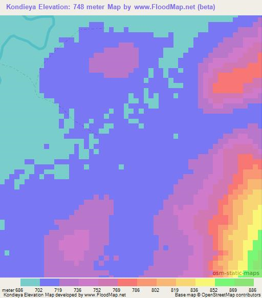 Kondieya,Guinea Elevation Map