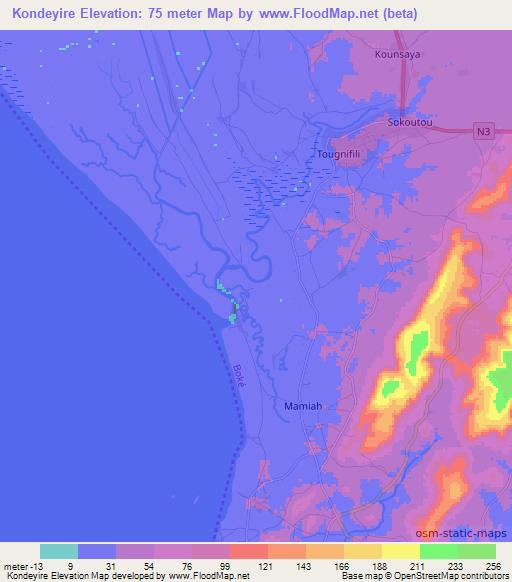 Kondeyire,Guinea Elevation Map