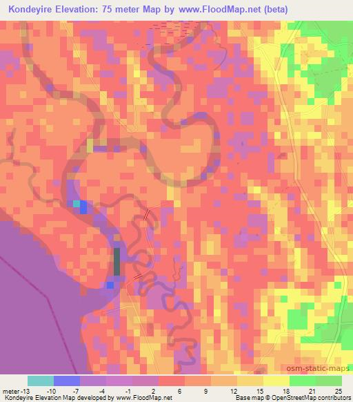 Kondeyire,Guinea Elevation Map