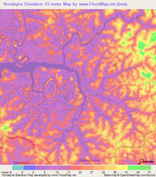 Kondeyire,Guinea Elevation Map