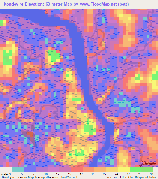 Kondeyire,Guinea Elevation Map