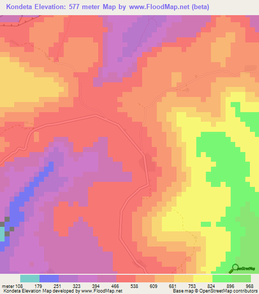 Kondeta,Guinea Elevation Map