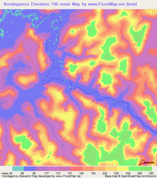 Kondegamou,Guinea Elevation Map