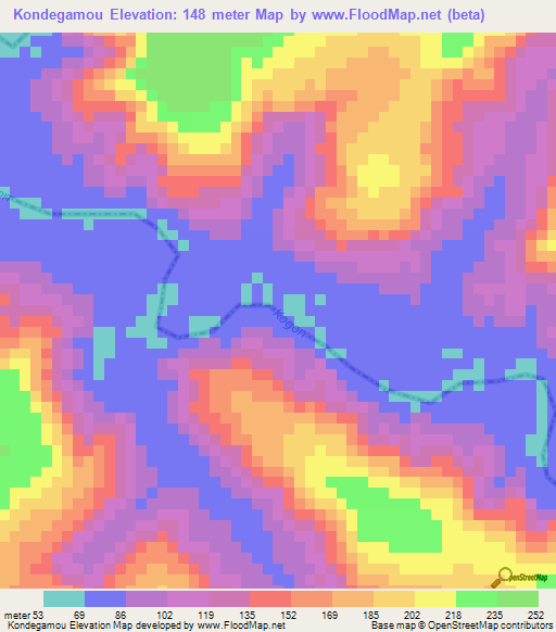 Kondegamou,Guinea Elevation Map