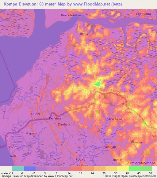 Kompa,Guinea Elevation Map