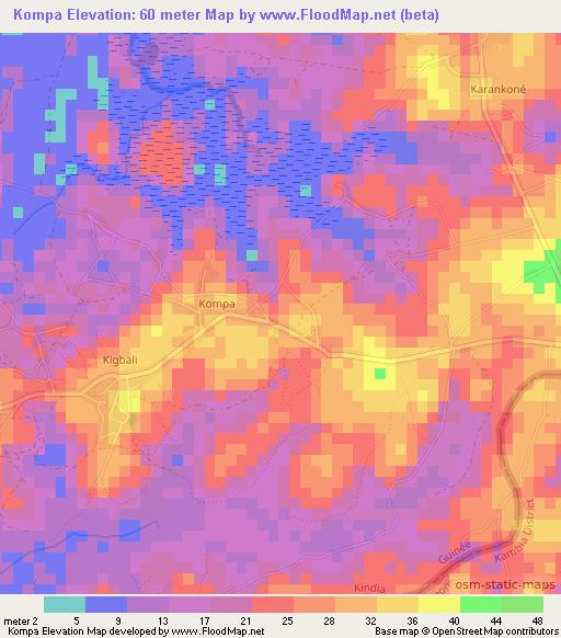 Kompa,Guinea Elevation Map