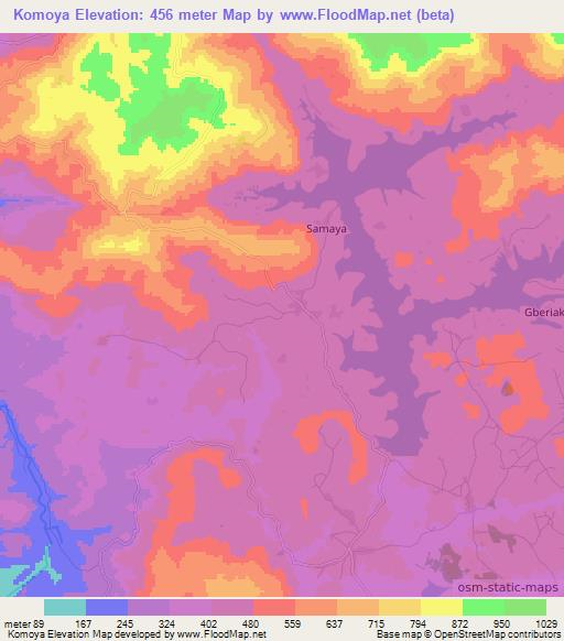 Komoya,Guinea Elevation Map