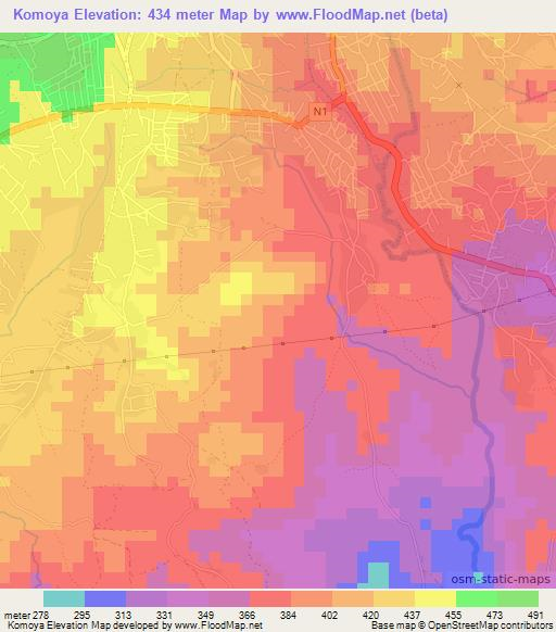 Komoya,Guinea Elevation Map