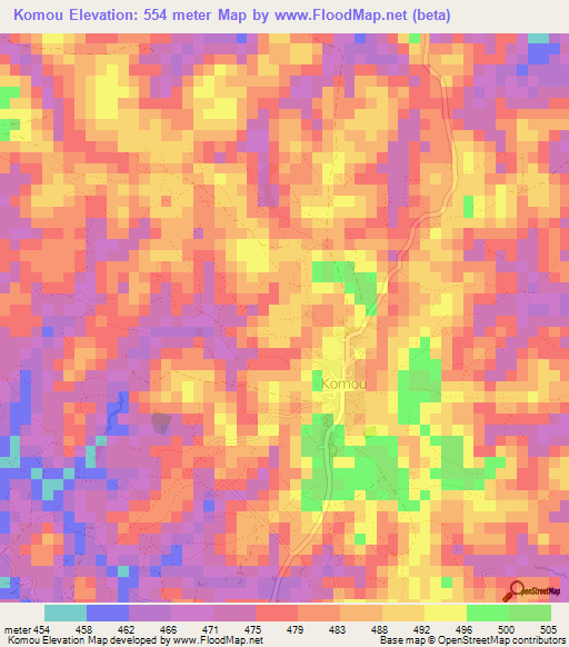 Komou,Guinea Elevation Map