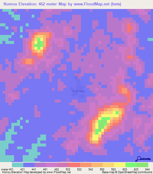 Komou,Guinea Elevation Map