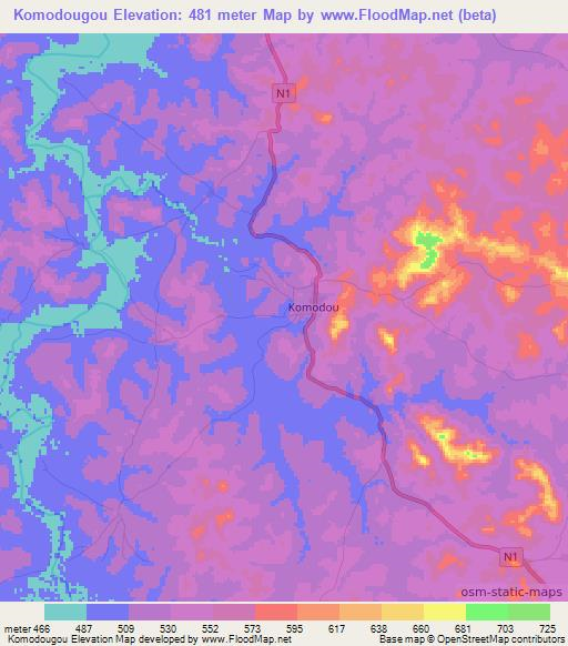 Komodougou,Guinea Elevation Map