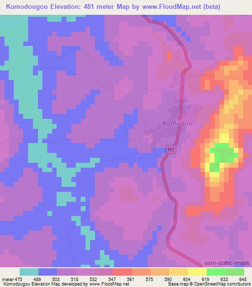 Komodougou,Guinea Elevation Map