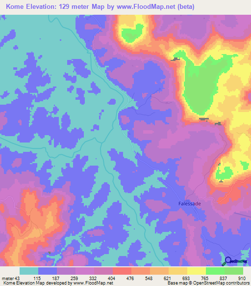 Kome,Guinea Elevation Map