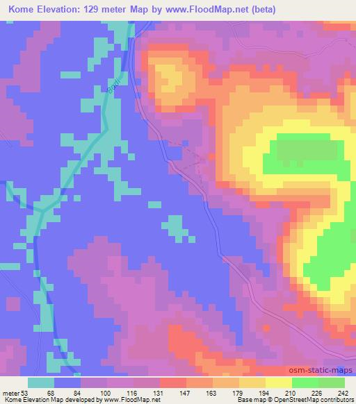 Kome,Guinea Elevation Map