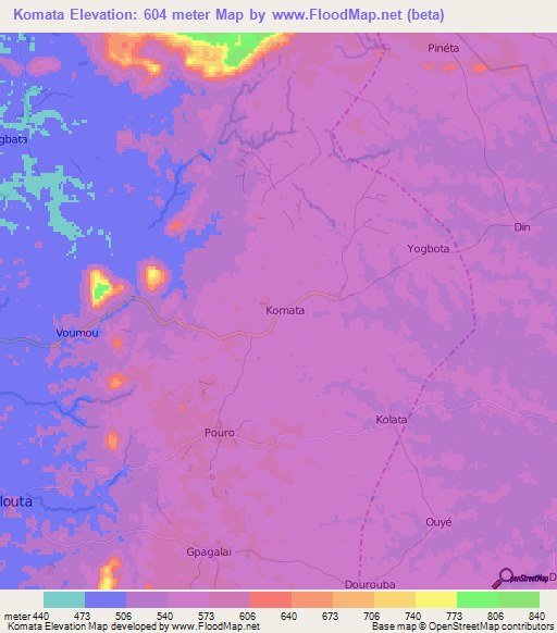 Komata,Guinea Elevation Map