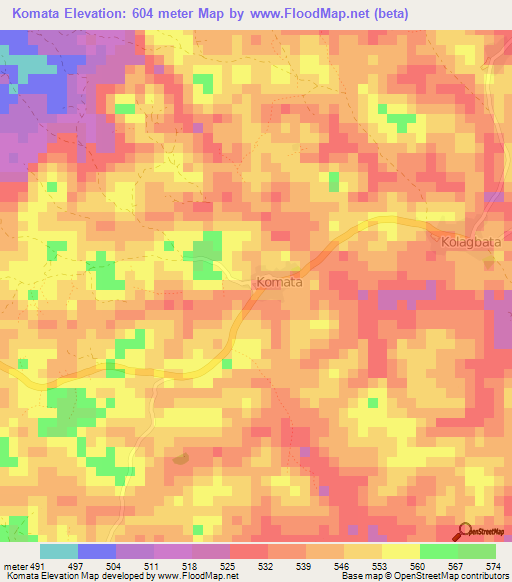 Komata,Guinea Elevation Map