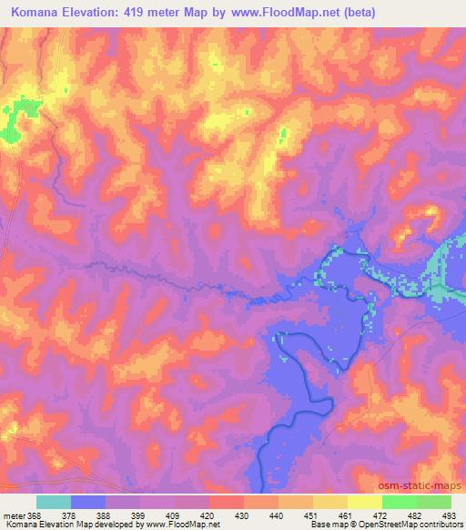 Komana,Guinea Elevation Map