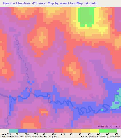 Komana,Guinea Elevation Map