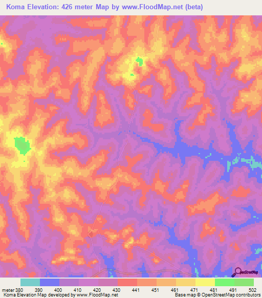 Koma,Guinea Elevation Map