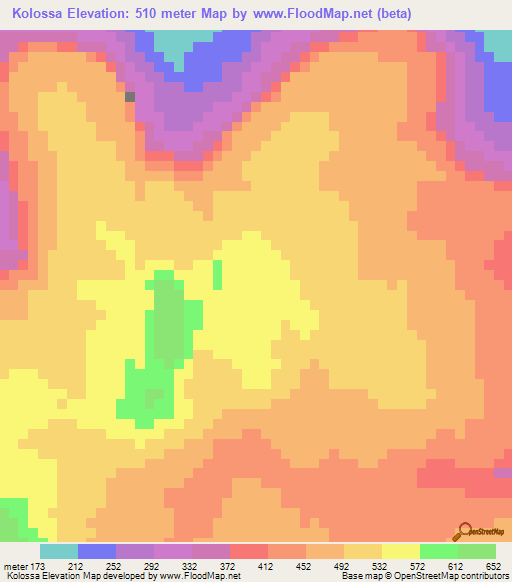 Kolossa,Guinea Elevation Map