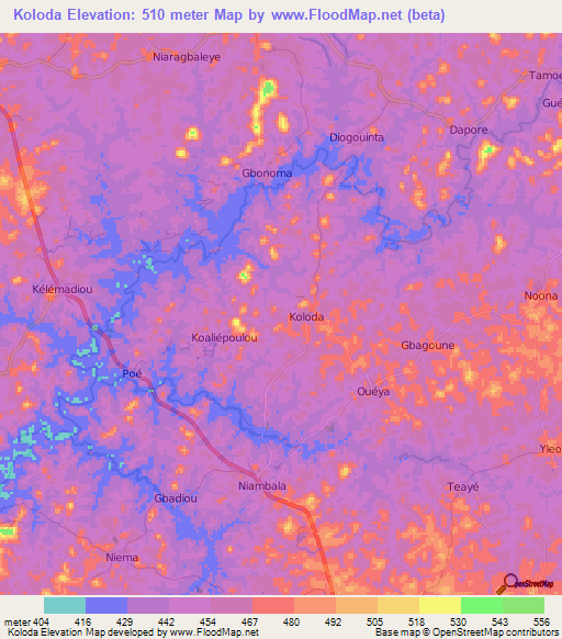 Koloda,Guinea Elevation Map