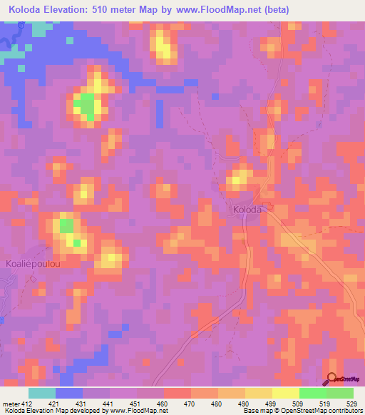 Koloda,Guinea Elevation Map