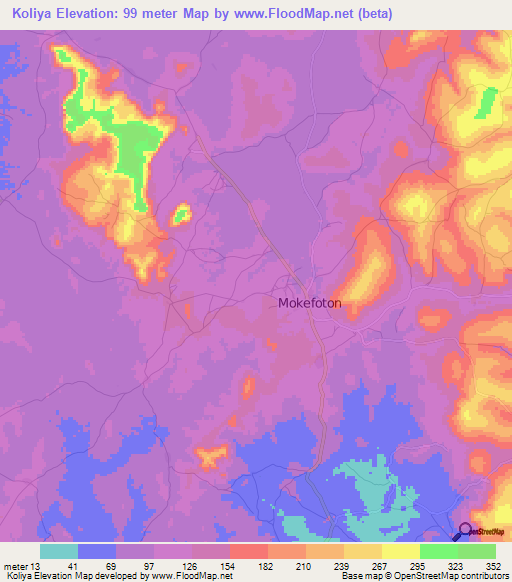 Koliya,Guinea Elevation Map