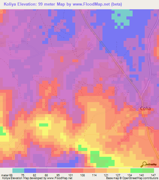 Koliya,Guinea Elevation Map