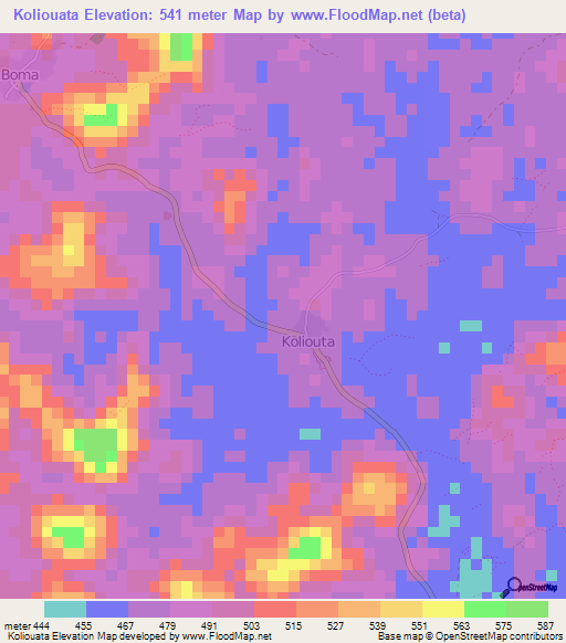 Koliouata,Guinea Elevation Map