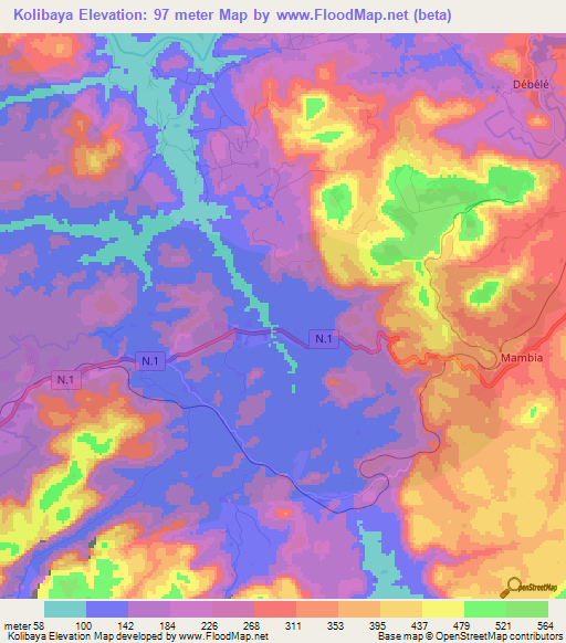 Kolibaya,Guinea Elevation Map