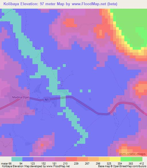 Kolibaya,Guinea Elevation Map