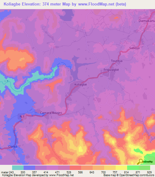 Koliagbe,Guinea Elevation Map