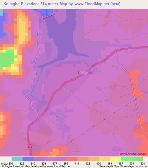 Koliagbe,Guinea Elevation Map