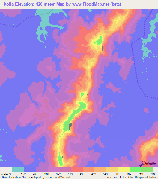 Kolia,Guinea Elevation Map