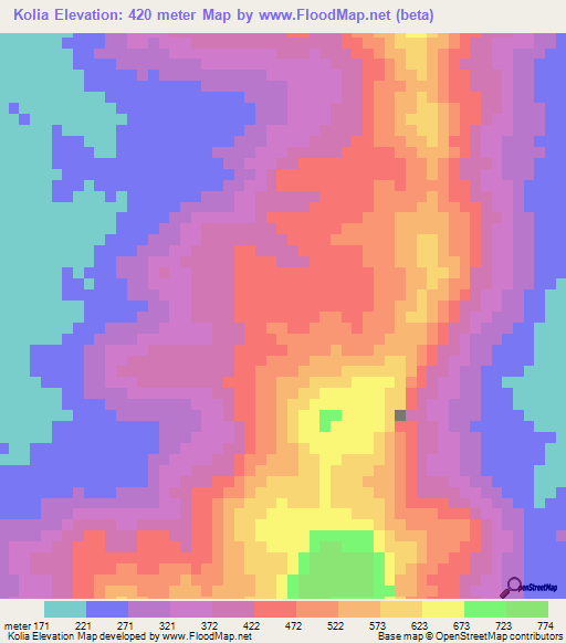 Kolia,Guinea Elevation Map