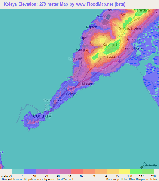 Koleya,Guinea Elevation Map