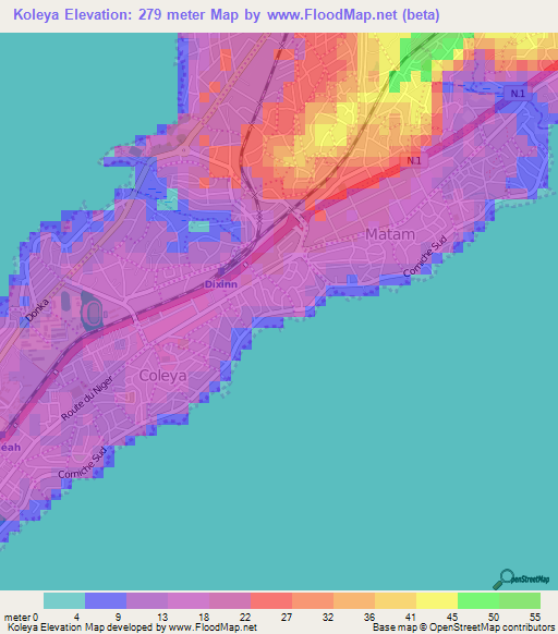 Koleya,Guinea Elevation Map