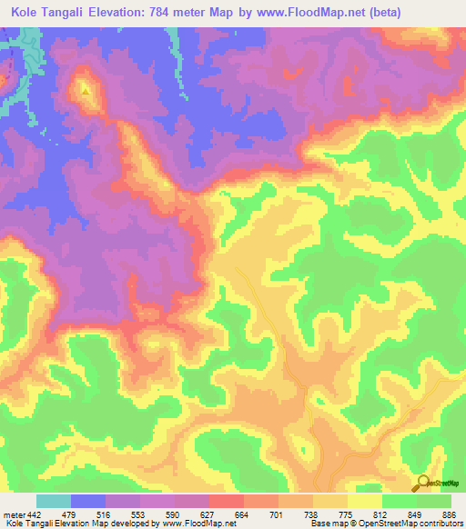 Kole Tangali,Guinea Elevation Map