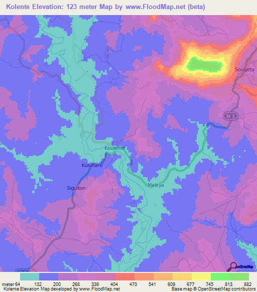 Kolente,Guinea Elevation Map